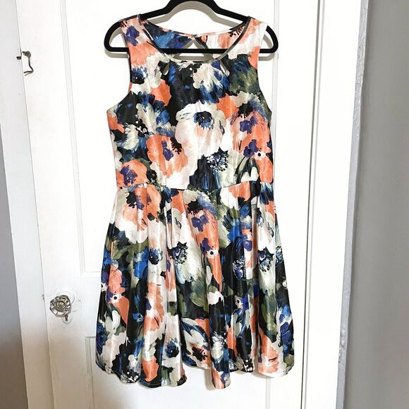 DANNY AND NICOLE Womens Size 14 Floral Sleeveless Fit And Flare Zip Back Dress - Picture 1 of 5